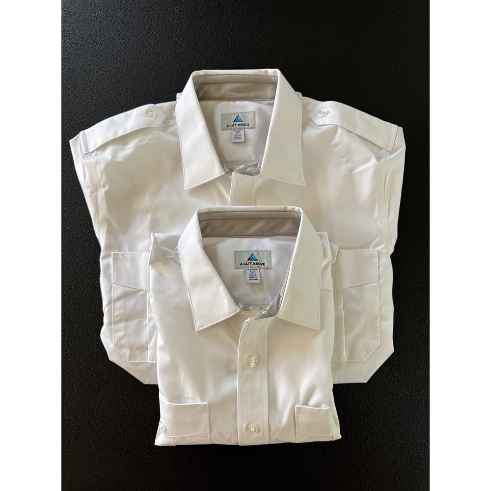 2 A Cut Above Pilot Shirts Mens Size 16.5 Tall White Fitted Cirrus SS Epaulets